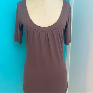 New Andrea S. Purple Short Sleeve Pleated Wide Scoop Neck T-Shirt - L